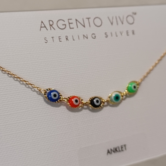 ARGENTO VIVO STERLING SILVER GOLD PLATED EVIL EYE PROTECTION COLOR BEADS ANKLET - Picture 11 of 14